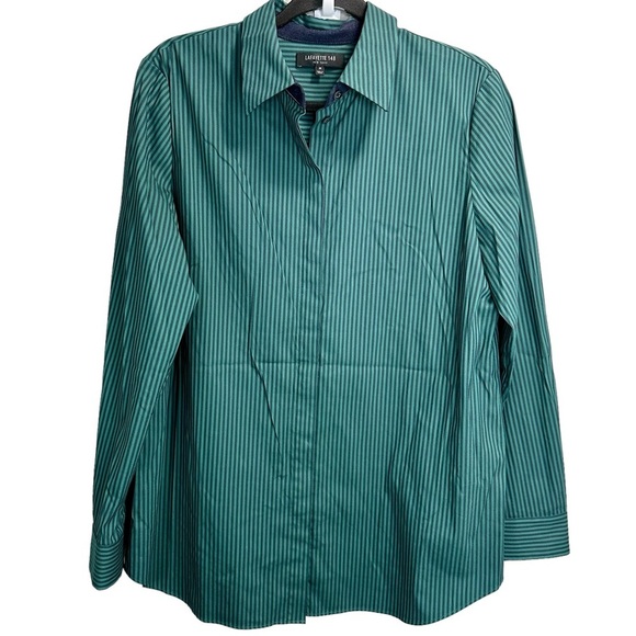 LAFAYETTE 148 NEW YORK Long-Sleeve Button-Front Cherrywood Striped Shirt - Picture 4 of 7